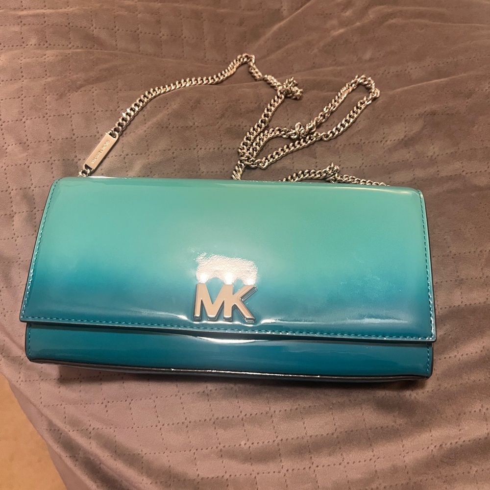 Michael Kors Patent Leather Teal Ombré Clutch NWOT